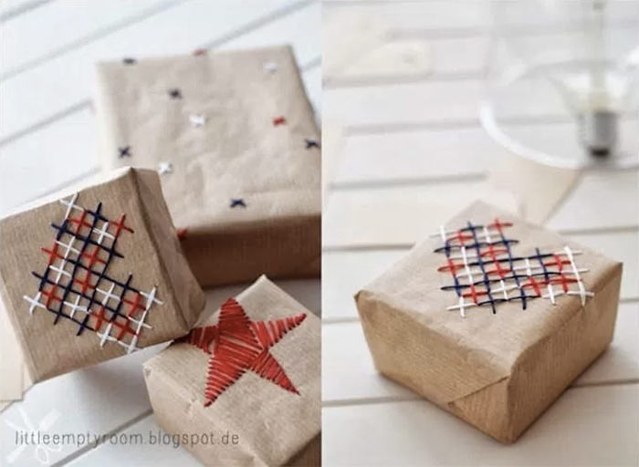 DIY Embroidered Wrapping Paper