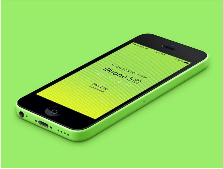 3D Perspective iPhone 5C Green Mockup