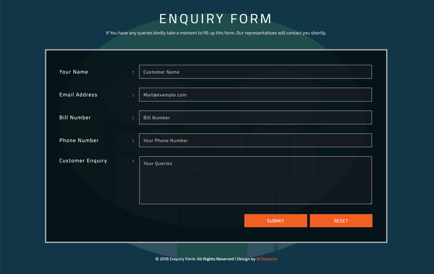 Enquiry Form Flat Responsive widget Template