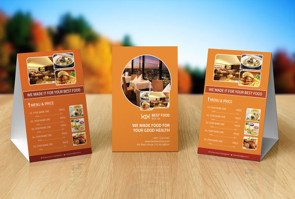 Food Menu Table Tent Design