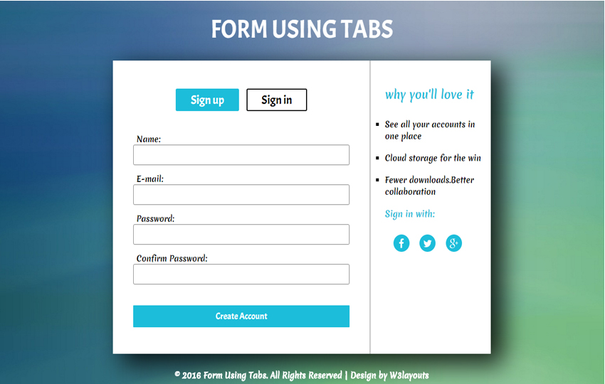 Form Using Tabs Responsive Widget Template