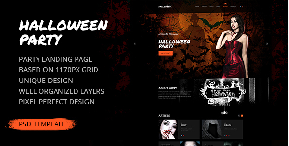 Halloween Party — Party Landing Page PSD Template
