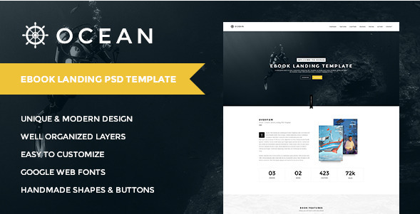 OCEAN | Creative Onepage eBook Landing PSD Templat