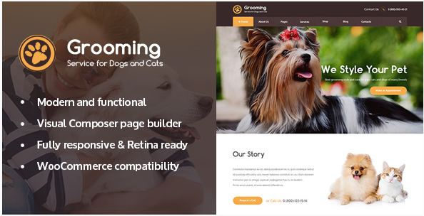 Pet Grooming: WordPress Animals Themes