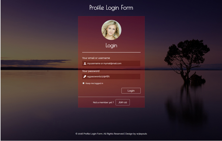 Profile Login Form Flat Responsive widget Template