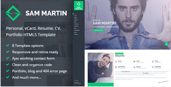 Sam Martin - Personal vCard Resume HTML Template