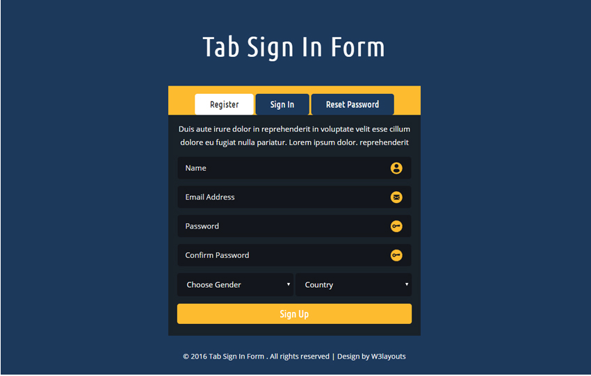 Tab Sign In Form Responsive Widget Template