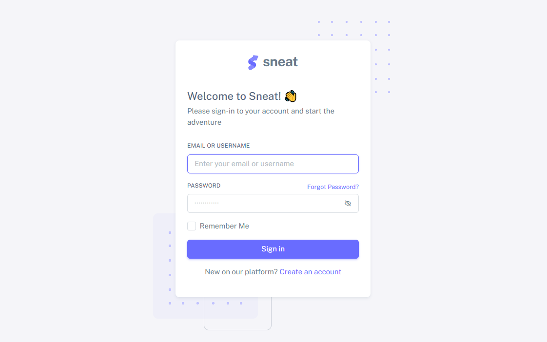 Sneat Bootstrap Login Form by ThemeSelection