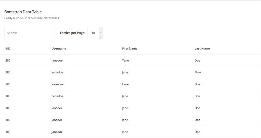 Bootstrap Data Table with jQuery