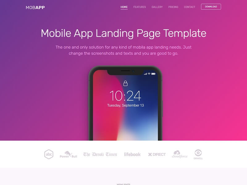 MobApp: Free Landing Page HTML Website Templates