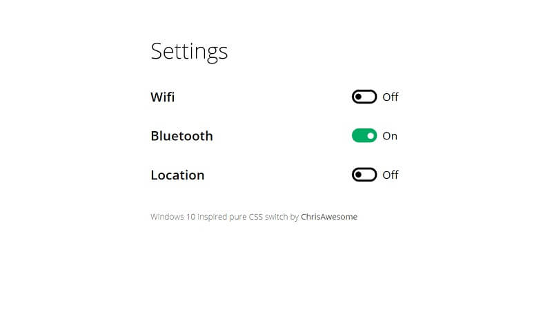 Windows 10 inspired pure CSS checkbox switch