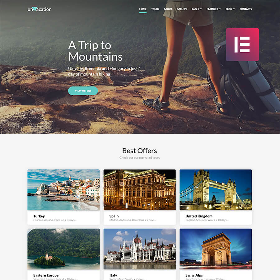 OnVacation: Travel Company Elementor WordPress Theme