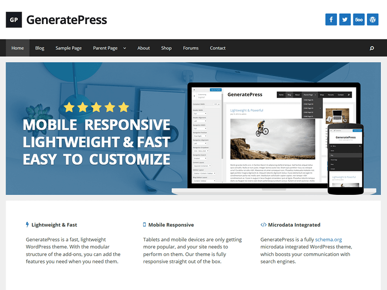 generatepress Fast Loading WordPress Theme