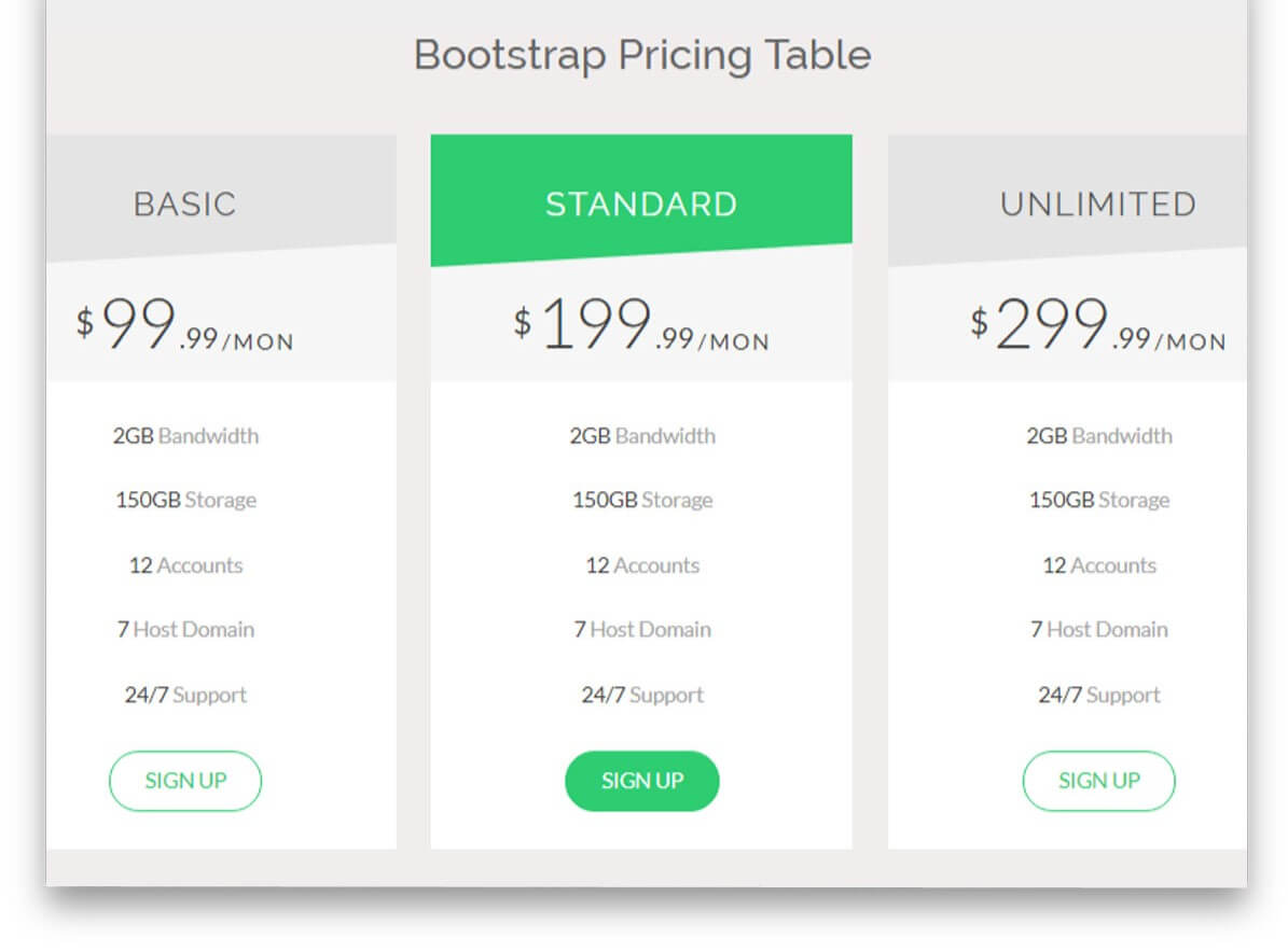 bootstrap pricing table 