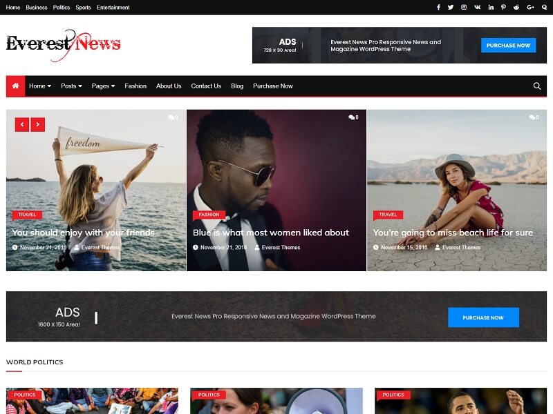 Everest News Free Newspaper Theme For WordPress 