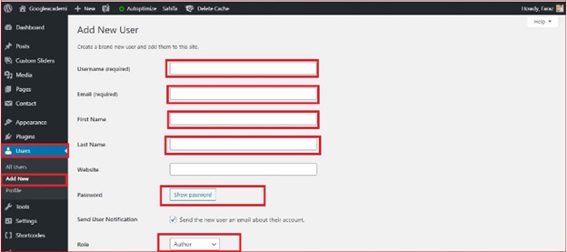 Add New User in wordpress