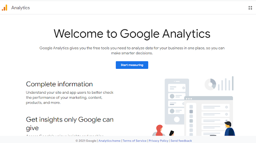 welcome screen of google analytics