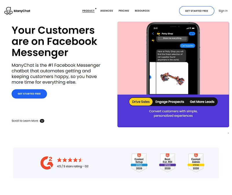One of the best eCommerce chatbot tool ManyChat